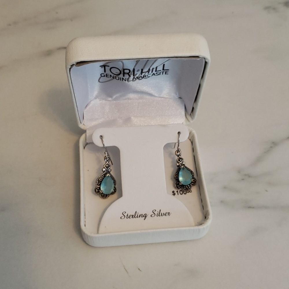 Teal and silver earings